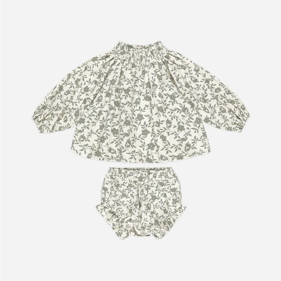 Rylee + Cru Other - Rylee + Cru Cream and Green Leaf Print Kids Matching Set